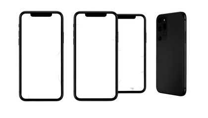 Four sleek, modern smartphones showcased, three with white screen cutouts and one displaying the back