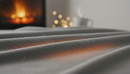 Warm layers of fabric create comfort and aid thermoregulation while you wear cozy textiles near glowing fireplace for relaxing atmosphere