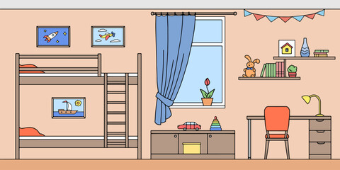 Bunk bed children room graphic color home interior sketch illustration vector