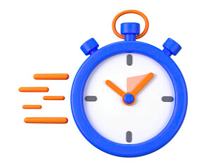 3D-rendered illustration of a stopwatch with an orange hand and speed lines