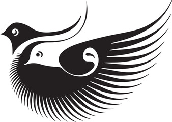 A vector illustration of a bird of paradise and an eagle silhouette showcasing an artistic nature symbol with black wings and a detailed beak drawing for a logo design