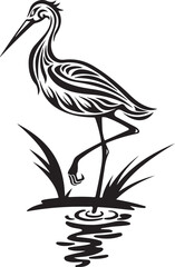 A wildlife nature illustration of a wild bird heron silhouette vector with a beak and wing perched on a branch or flying in the sky design for a cartoon animal icon on a white background