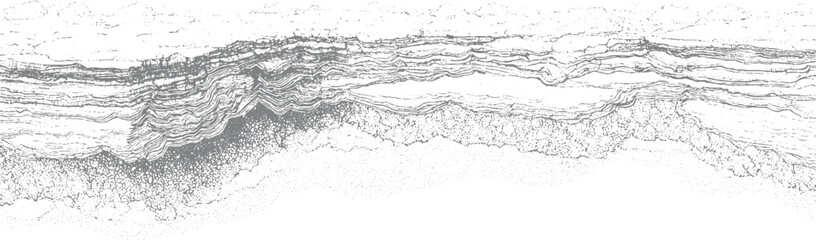 Abstract grey and white textured layers with stippled patterns and wavy lines