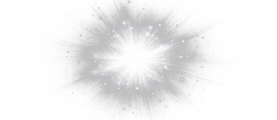 White light explosion with glowing starburst rays sparkle particles and energy flash illustration on transparent background. © Darina