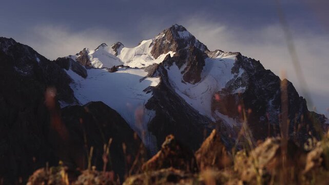 Beautiful landscape of the snowy mountains of Kazakhstan