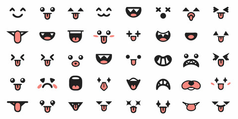 Collection of playful cartoonish monster faces in a grid pattern