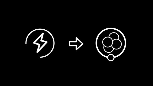 The icon represents the fundamental relationship between energy and atomic structures illustrating how power is utilized in nuclear science and the study of subatomic particles for research