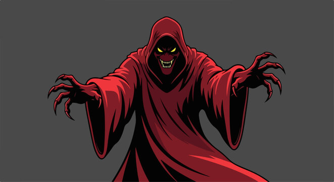 flat illustration of a demon in a red robe and carrying a fireball