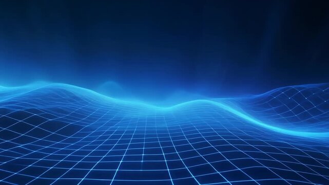 Simple blue glow grid sliding diagonally soft elegant undulations calm futuristic cinematic surreal ethereal ambience cascading softly glowing abstract unique style