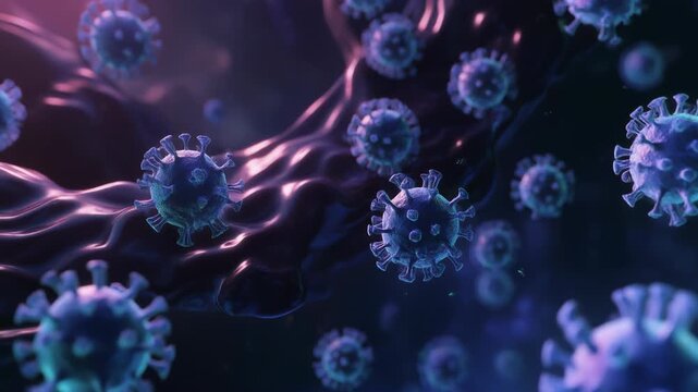 Viral particles floating in a dark, abstract environment, a microscopic view of virus-20.mp4