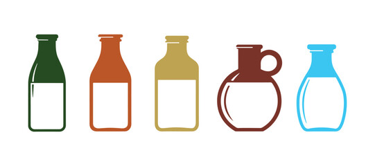 Flat-style glass bottles featuring milk. Flat-style milk illustration vector