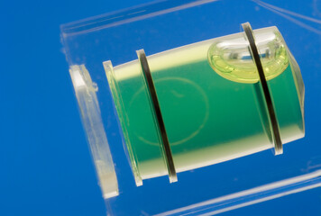 close-up of a slanting spirit level bubble