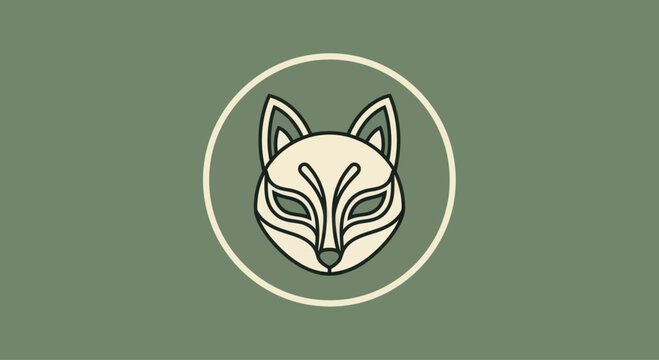 Stylized Fox Mask Icon on Green Background - Minimalist Design