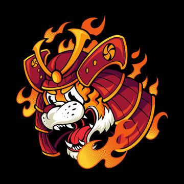 Tiger head with japanese samurai theme
