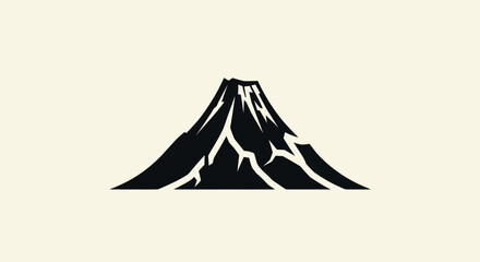 Stylized Silhouette of Mount Fuji Volcano Icon on Cream Background © dani