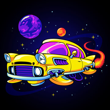 Futuristic flying car cartoon concept