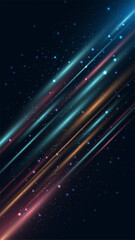 Teal and orange abstract light beams with glowing particles on dark cosmic background for futuristic technology and digital energy concept wallpaper