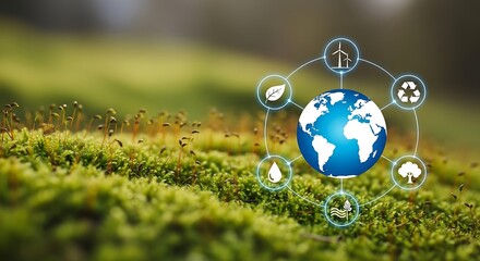Green moss with globe and eco friendly