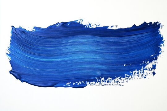 Blue paint smear on white background shows thick brush stroke with texture and color gradient for artistic use