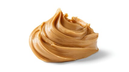 Fototapeta premium Creamy peanut butter swirled into a peak on a white background. Concept Peanut Butter, Food Photography, White Background, Creamy Texture, Swirl Art