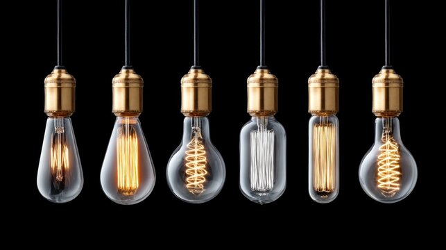 Decorative Edison light bulbs hanging against a black background