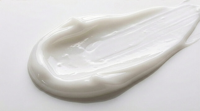 Macro closeup of white creamy cosmetic lotion smear texture on white background representing skincare moisturizer hydration and beauty product swatch