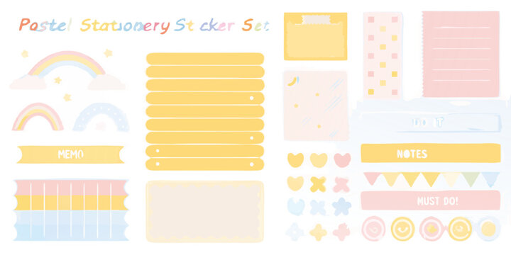 Pastel stationery sticker set with rainbows flags and decorative elements