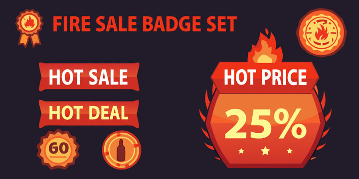 Fire sale badge set with hot price and discount offers