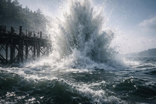 Huge wave splash pier