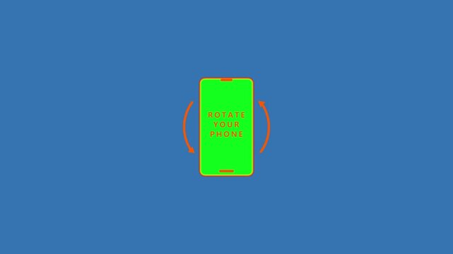 Rotate your phone to landscape orientation. Rotate your device from vertical to horizontal. Outline icon animation on bule background for social media