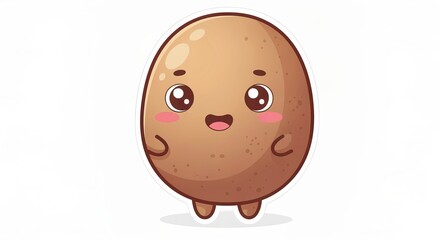 Fototapeta premium Charming cartoon sticker of a joyful pastel potato radiating cheerful energy on a white background.
