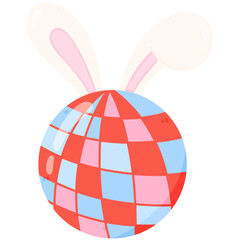 Obraz premium Festive Disco Ball with Bunny Ears Illustration – Sparkly Easter Party Graphic for Club Events and Modern Holiday Celebration