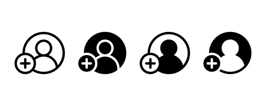 Add user icon. New user account add icon set. Avatar profile icon. Add friend icon