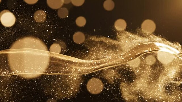 Abstract golden fluid effect with bokeh particles, perfect for elegant motion graphics and
