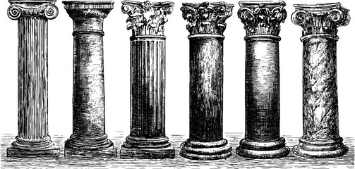 Naklejka premium Vintage botanical architectural column sketch - historical design for decor and study