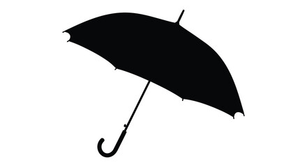 A striking black silhouette of a classic closed umbrella against a stark white background emphasizing form and shadow silhouette high quality © ArtBySalea07