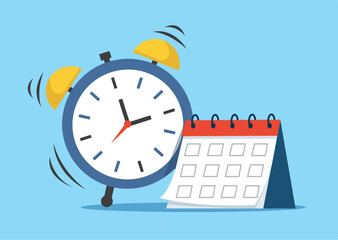 Alarm Clock Ringing with Calendar Planner vector illustration