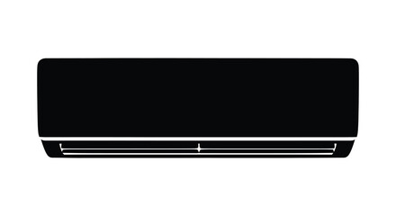 A sleek modern air conditioning unit is shown in a flat black design against a white background presented as a silhouette