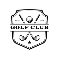Vintage Golf Club Emblem - Professional Shield Logo with Crossed Clubs and Ball