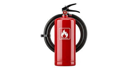 Obraz premium Bright red fire extinguisher mounted on a sturdy metal wall bracket for safety purposes isolated on transparent background