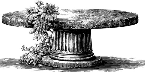 Naklejka premium Vintage botanical table with floral engraving - minimal composition for holiday celebration design