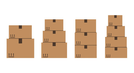 Fototapeta premium Stacked brown cardboard delivery boxes with this way up arrows and dark tape flat vector illustration.