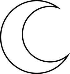 Crescent moon illustration viewed from space with simple black outline