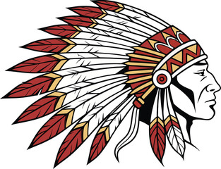 Vector isolated Native American chief headdress feathers on transparent bg