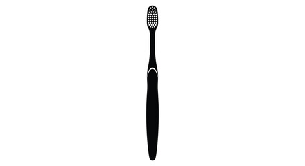 A stark black toothbrush stands prominently against a white background showcasing a minimalist design silhouette high quality professional detailed modern elegant © ArtBySalea07