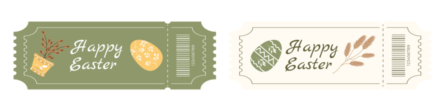 Easter ticket set with eggs flowers and plants in Scandinavian spring style