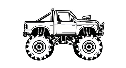 Monster Truck Line Drawing Illustration © Roni