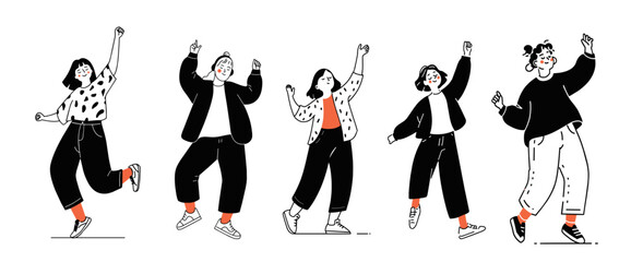 Hand drawn doodle of happy women dancing and celebrating for party and friendship concepts