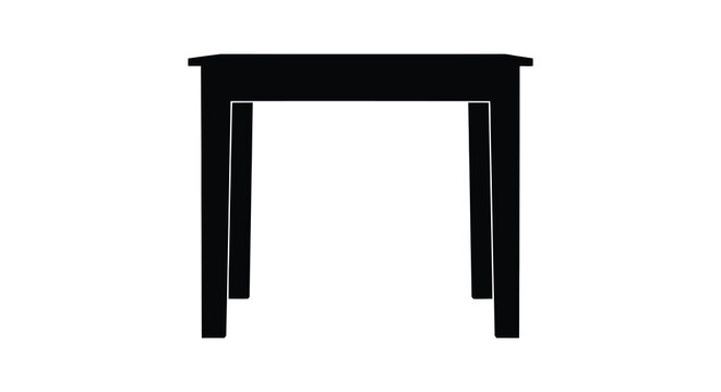 A stark black silhouette of a simple wooden table is presented against a bright white background showcasing minimalist design silhouette