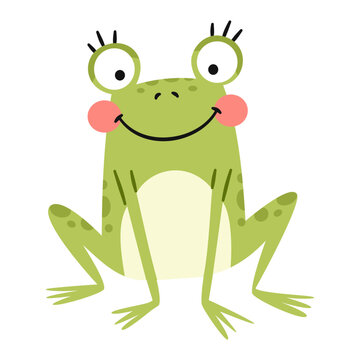 Cute smiling frog. Flat vector illustration in a simple children's style. . Vector illustration